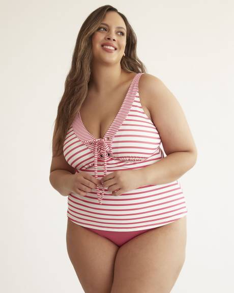 Striped V-Neck Lace-Up Tankini Top