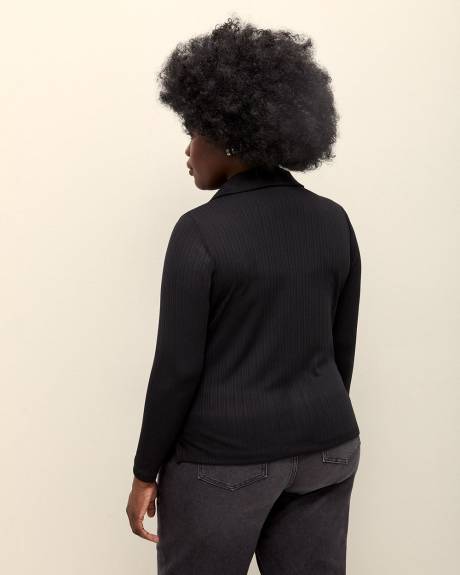 Ribbed Long-Sleeve Polo Knit Top - Addition Elle