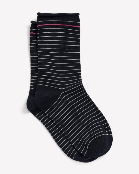 Rolled-Edge Crew Socks, Striped Print