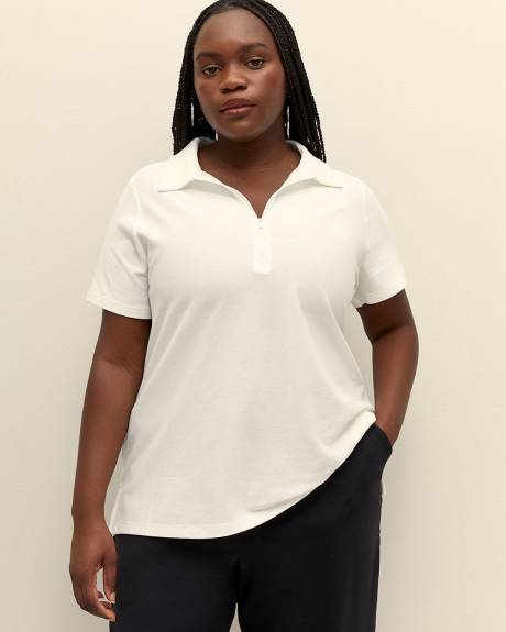 Pique Short-Sleeve Zip Polo Top - Active Zone