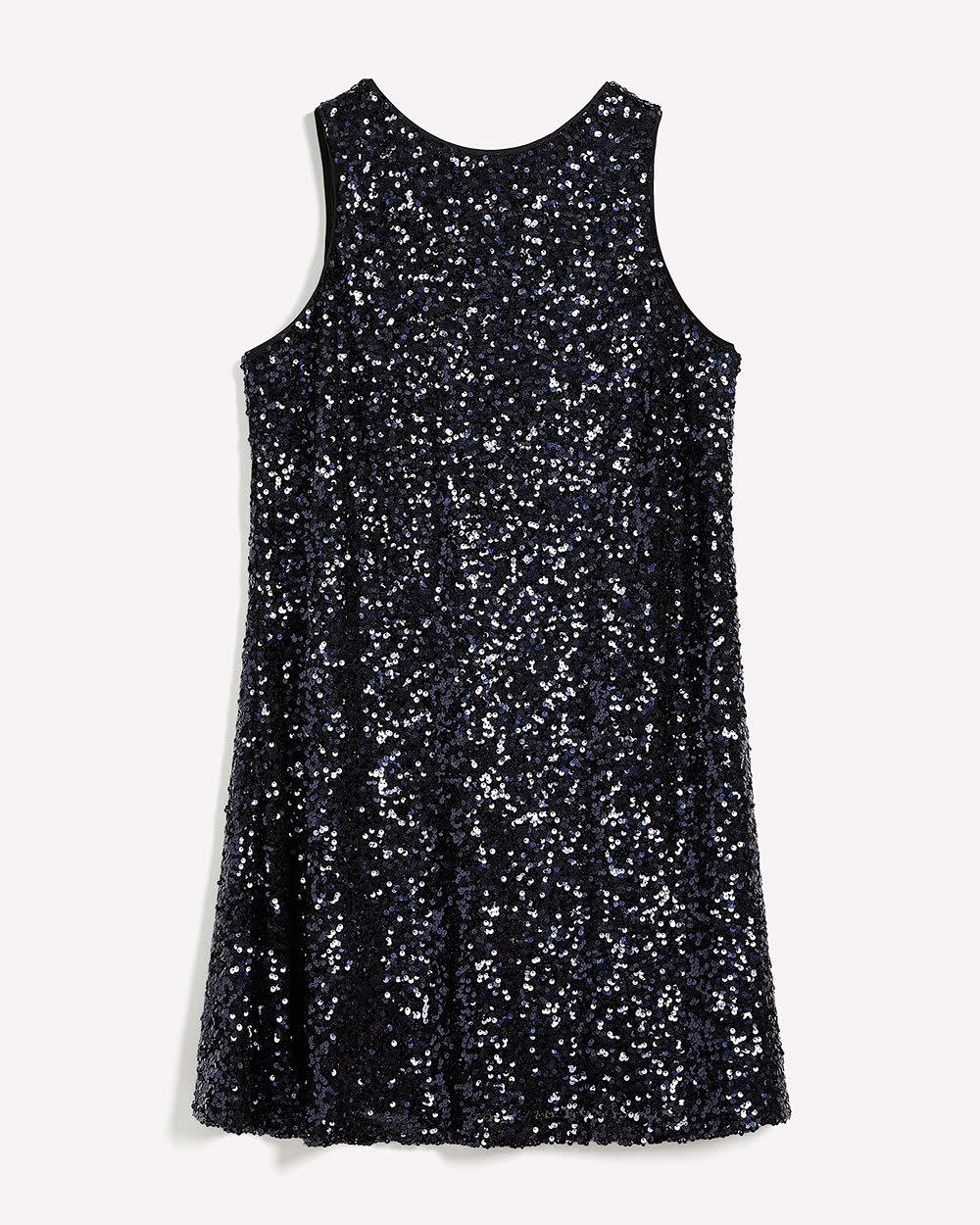 Flared Sequined Sleeveless Dress with Back Bow Flared Sequined Sleeveless Dress with Back Bow