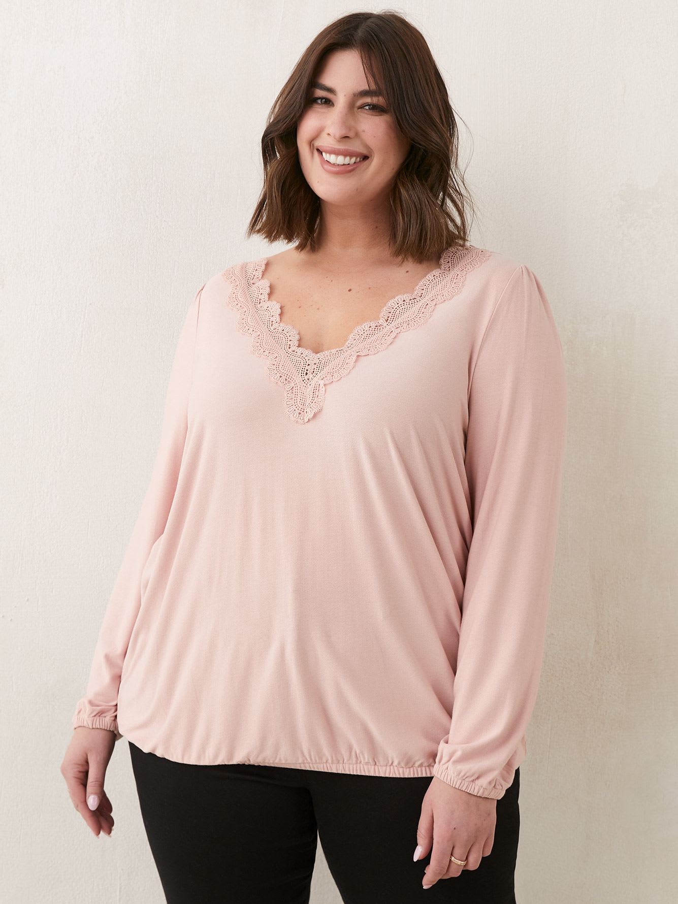 Crepe Knit Top With Lace - In Every Story