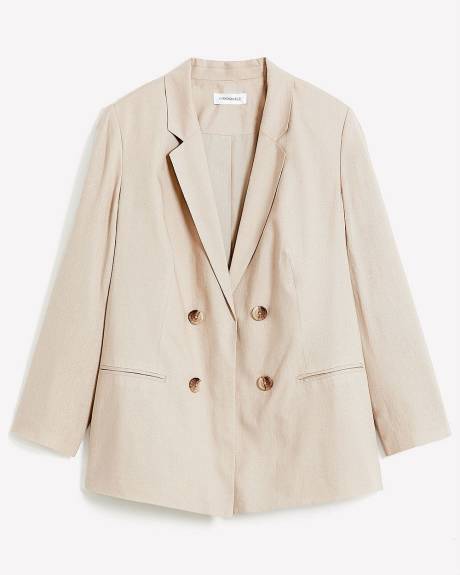 Beige Linen Blend Blazer - Addition Elle