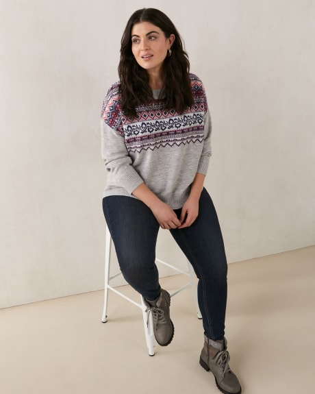Fairisle Motif Sweater With Scoop Neck - In Every Story