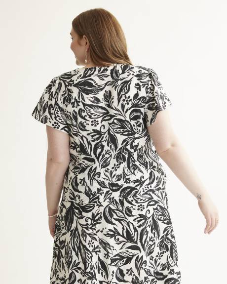 Blouse à encolure croisée, motif de feuilles, tissu responsable