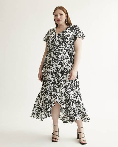 Blouse à encolure croisée, motif de feuilles, tissu responsable
