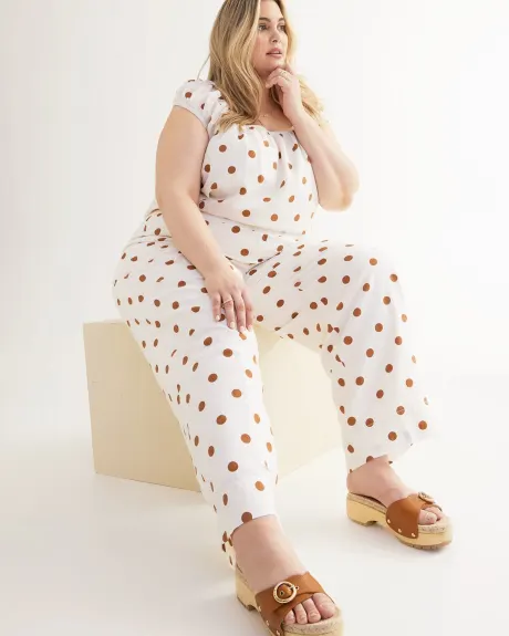 Dotted Linen Blend Wide-Leg Pull-On Pant