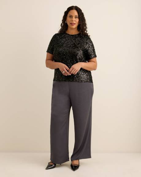 Short-Sleeve Sequins Crewneck Top