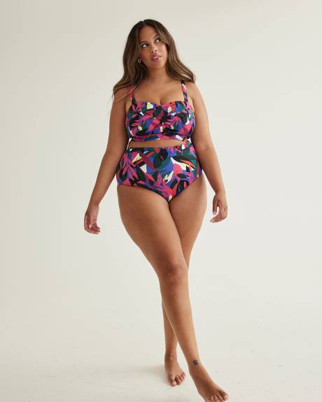 Culotte de maillot tropicale taille haute r&eacute;versible