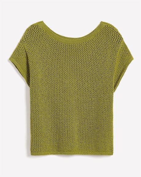 Pull en crochet &agrave; manches courtes et encolure bateau