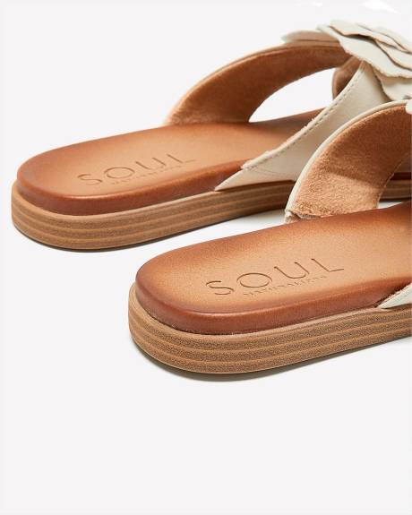 Wide Width, Flat Faux-Leather Joyful Sandal with Flower - Naturalizer