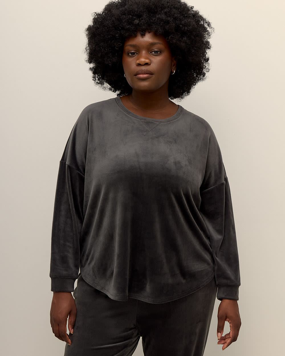 Grey Velour Long Sleeve Pyjama Top ti Voglio Penningtons