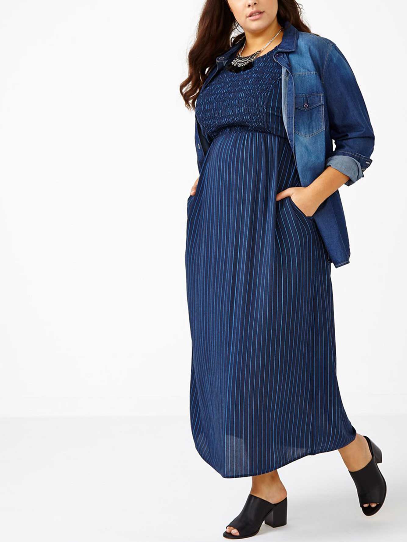 d/c JEANS Sleeveless Striped Smocked Dress Penningtons