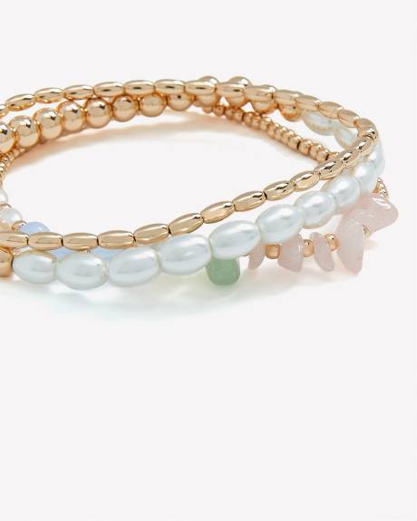 Elastic Gold Bracelets with Pearls, Set of 3