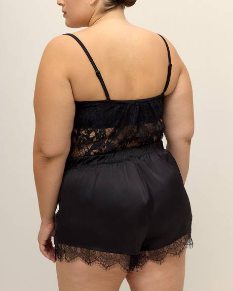 Sexy Satin Boxer Short with Lace and Side Slits - Déesse Collection
