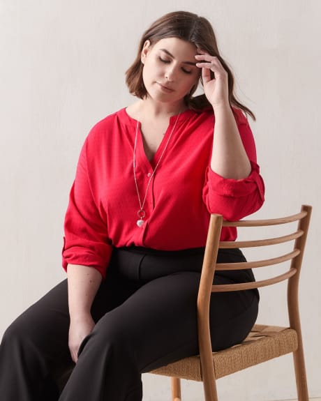 Buttoned-Up Blouse With Stand Collar, Solid - In Every Story