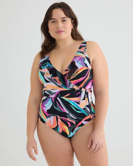 Maillot de bain une-pièce à devant croisé avec volants