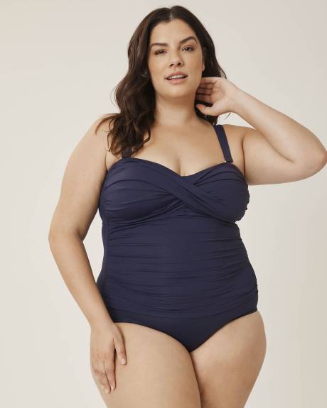 Maillot une pièce froncé marine avec bandeau torsadé - Anne Cole