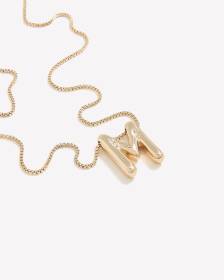 Short Golden Necklace with M-Bubble-Letter Pendant