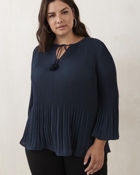 Responsible, Pleat and Release Solid Long-Sleeve Blouse