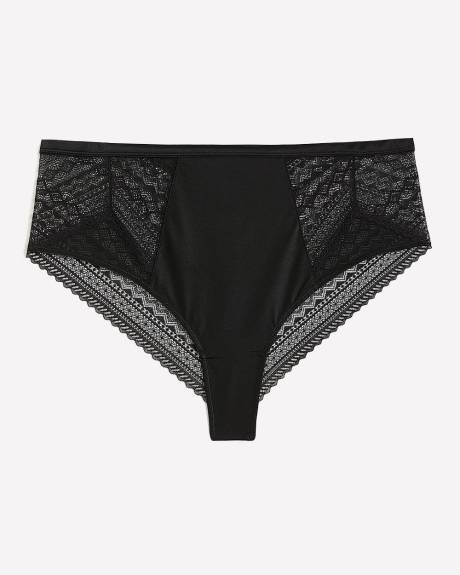 Black Satin Cheeky Brief with Lace and Mesh - Déesse Collection