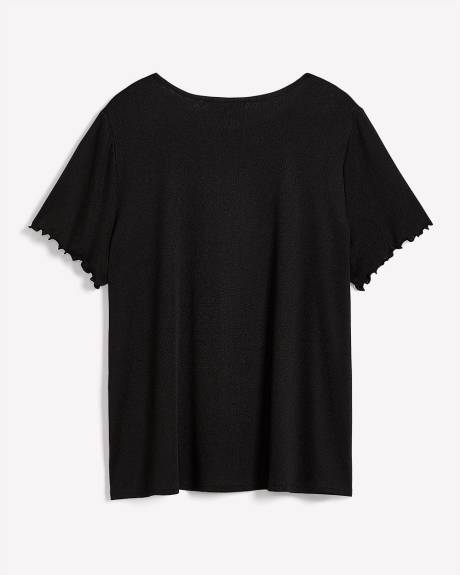 Black Heart Pointelle Pyjama Top with Lettuce Edge Sleeves - ti Voglio