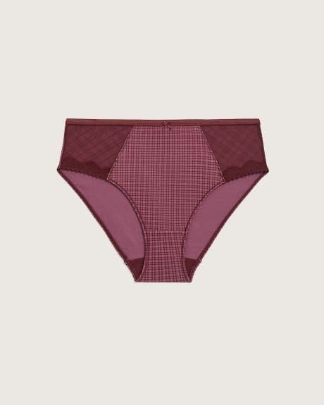 High-Cut Plaid Cotton Brief with Mesh and Lace Sides - ti VOGLIO