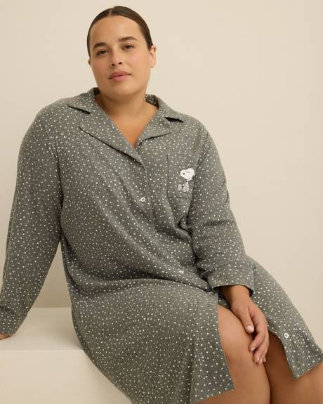 Grey Snoopy Long-Sleeve Buttoned-Down Sleepshirt - ti Voglio