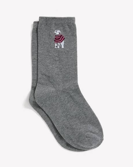 Grey Crew Socks with Dalmatian Placement Print Grey Crew Socks with Dalmatian Placement Print