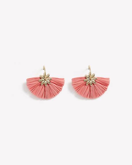 Coral Raffia Flower Earrings