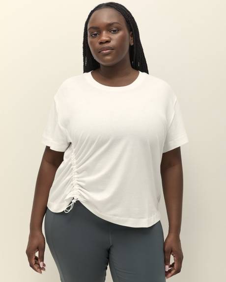 White Cropped T-Shirt with Shirring Detail - Active Zone