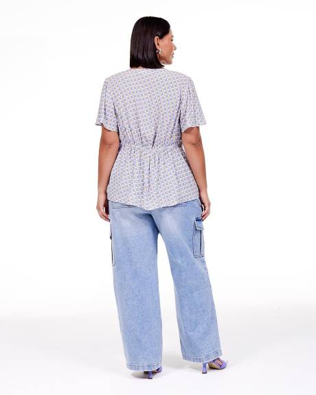 Short-Flutter-Sleeve Blouse with Buttoned V Neckline - Addition Elle