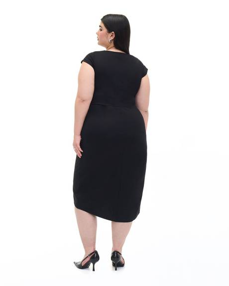 Fitted Midi Dress with Cap Sleeves and Knot - Addition Elle