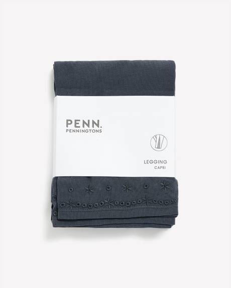 Capri Legging with Eyelet Embroidery at Hem - PENN. Essentials