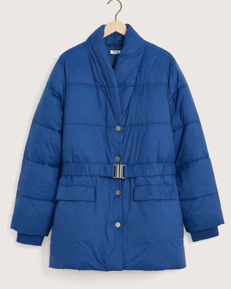 Manteau matelassé à col châle, tissu responsable