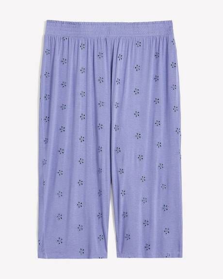 Pantalon de pyjama capri en tricot brodé lavande - ti Voglio