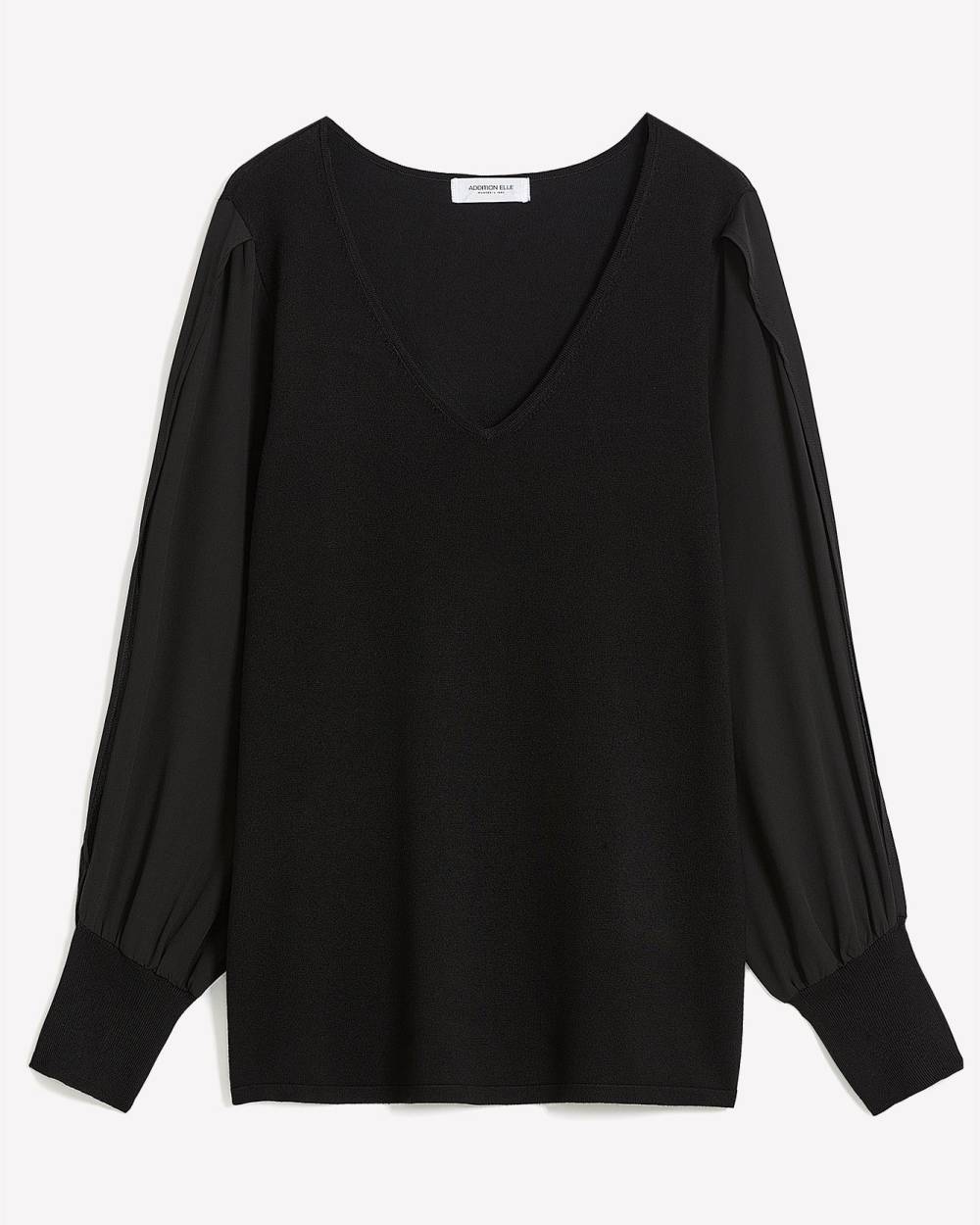Black Knit Sweater with Chiffon Sleeves - Addition Elle | Penningtons