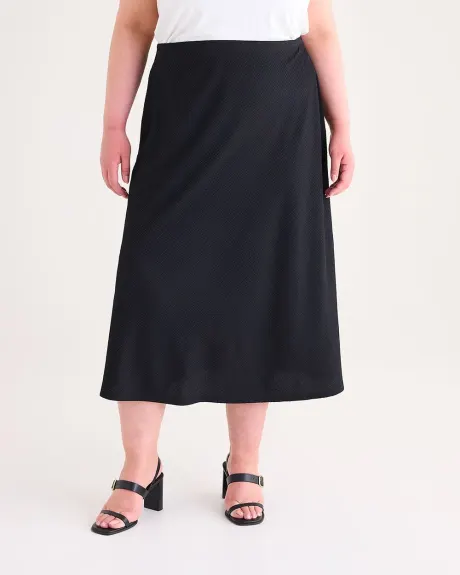 Black Textured Knit Midi Skirt