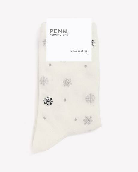 Crew Socks with Snowflake Print