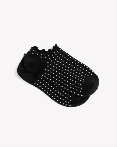 Chaussettes cheville à bord ondulé, imprimé à pois