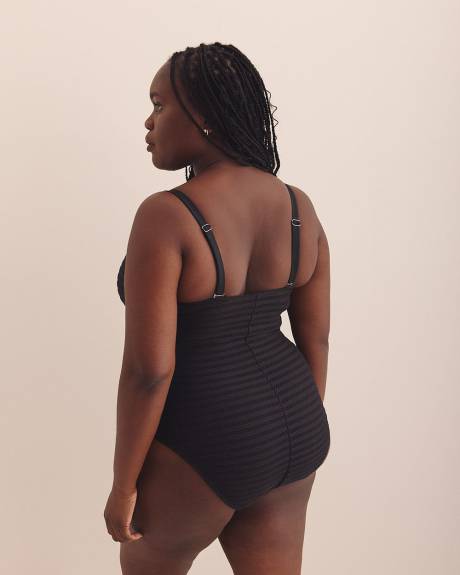 Black Stripe-Textured One-Piece Swimsuit