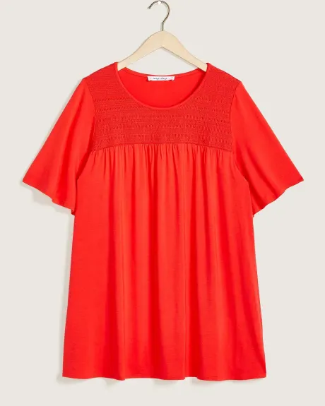 Solid Flutter Sleeve Tunic-Length Knit Top - In Every Story