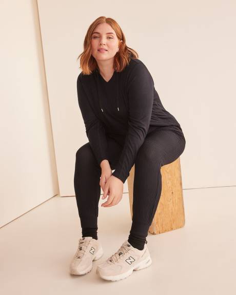 Ribbed Knit Hooded Top - Active Zone