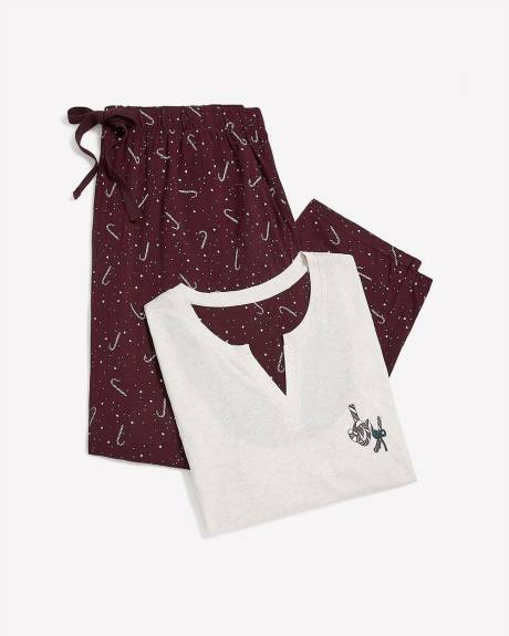 Ensemble-pyjama t-shirt à manches longues et pantalon à jambe droite à motif de cannes - ti Voglio
