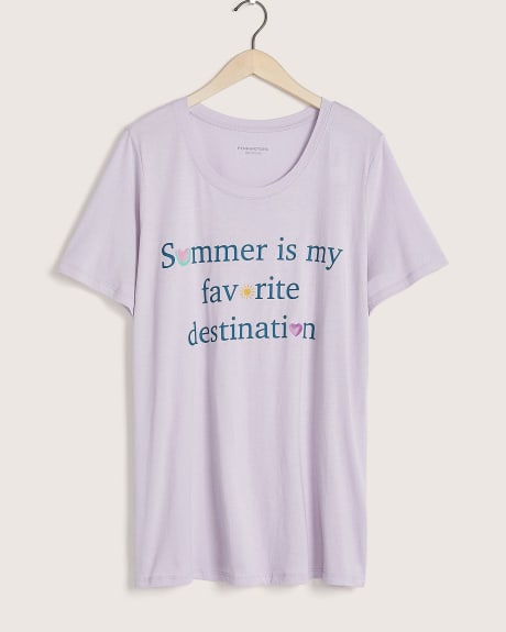 T-shirt coupe boyfriend à col U à imprimé