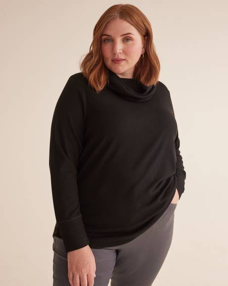 Waffle Knit Tunic with Cowl Neck