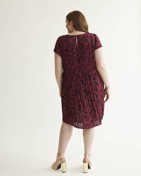 Responsible, Printed Pleated Dress with Short Fluttered Sleeves