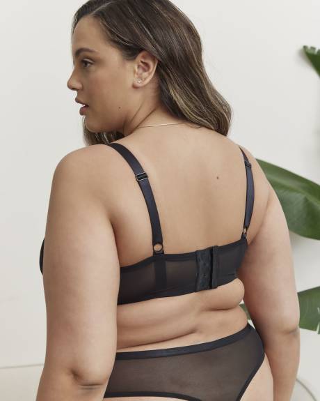 Culotte tanga noire sexy avec mesh et dentelle - Déesse Collection