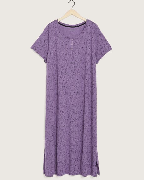 Printed Long Sleepshirt with Henley Neckline - tiVOGLIO