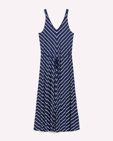 Responsible, Sleeveless Striped Flared Maxi Dress with Belt